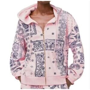 J.Crew University Pink Blue Hoodie Bandana Patchwork Paisley Terry Zip-Up Sz XS